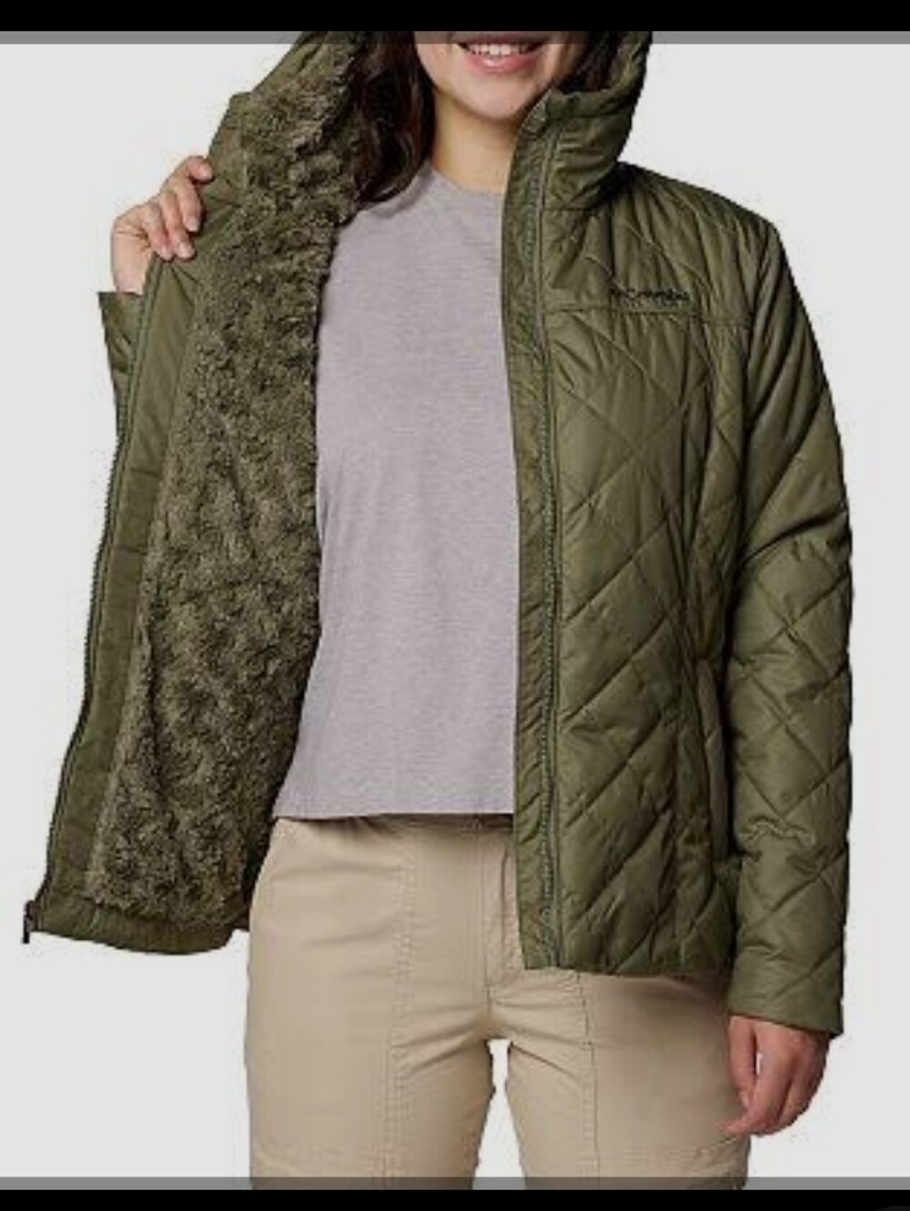 Columbia Women's Copper Crest II Hooded Jacket Olive Green XL Active Fit Winter